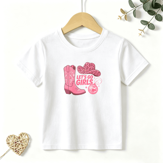 Girls Graphic Tees Lets Go Girls Cowboy Boot Kids T Shirt Western 100% Cotton Short Sleeve Soft Tops 4-13Y
