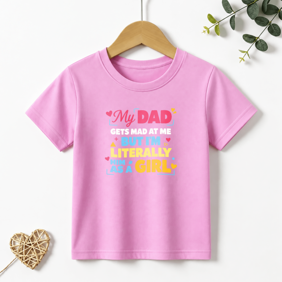 Girls Graphic Tees Literally Him As Girl Kids T Shirt Funny Family 100% Cotton Short Sleeve Soft Tops 4-13Y