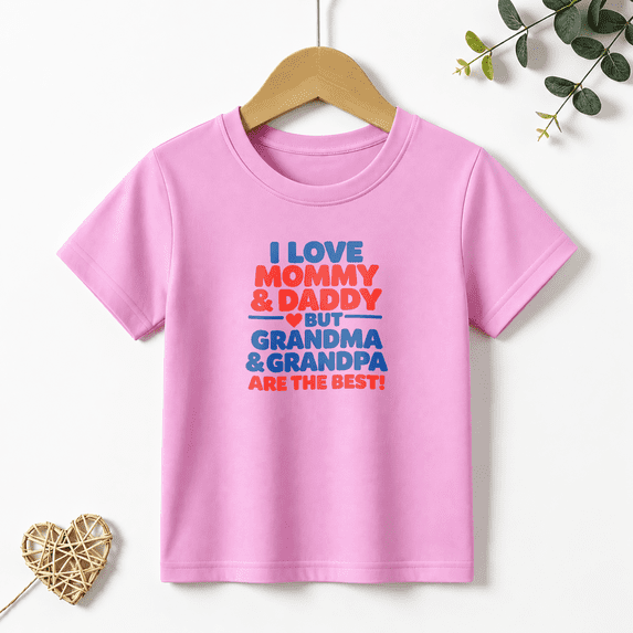 Girls Graphic Tees Love Grandma Grandpa Kids T Shirt Funny 100% Cotton Short Sleeve Soft Tops 4-13Y