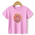 thumbnail image 1 of Girls Graphic Tees Mandala Owl Kids T Shirt Cute Boho Floral 100% Cotton Short Sleeve Soft Tops 4-13Y Pink, 1 of 2