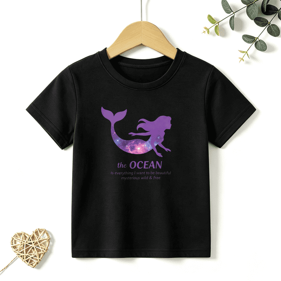 Girls Graphic Tees Mermaid Ocean Galaxy Kids T Shirt Summer Cute 100% Cotton Short Sleeve Soft Tops 4-13Y