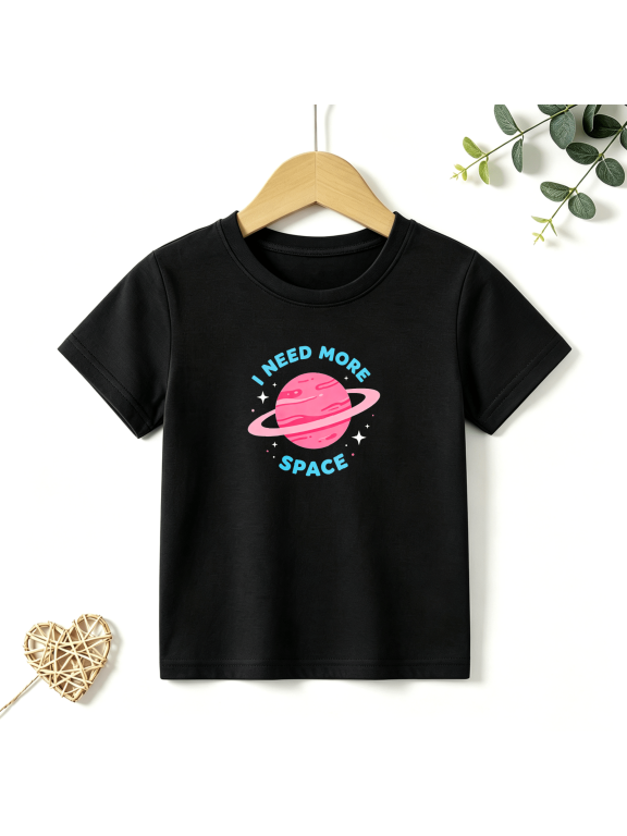 Girls Graphic Tees Need More Space Planet Kids T Shirt Cute Science 100% Cotton Short Sleeve Soft Tops 4-13Y