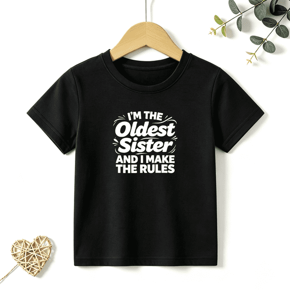 Girls Graphic Tees Oldest Sister Make Rules Kids T Shirt Funny 100% Cotton Short Sleeve Soft Tops 4-13Y