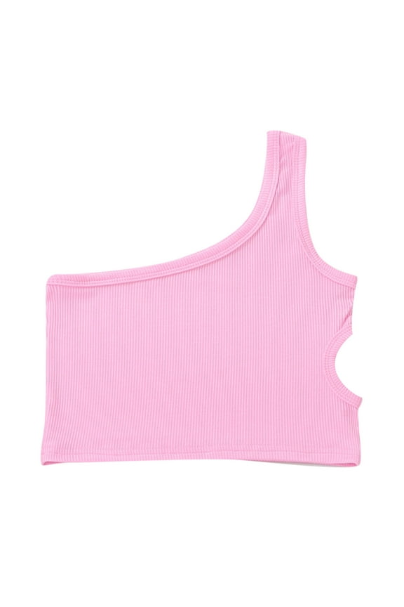 Girls Graphic Tees One Shoulder Racerback Crop Tank Sleeveless Dance Ballet Tops Casual