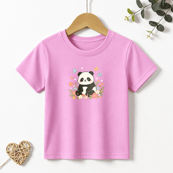 Girls Graphic Tees Panda Flower Butterfly Kids T Shirt Cute Animal Tee 100% Cotton Short Sleeve Soft Tops 4-13Y