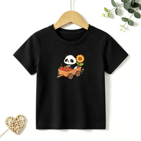 Girls Graphic Tees Panda Strawberry Cart Kids T Shirt Cute Fruit Tee 100% Cotton Short Sleeve Soft Tops 4-13Y