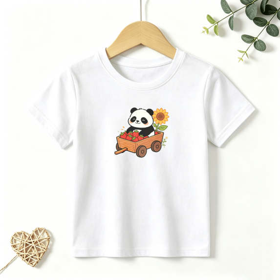 Girls Graphic Tees Panda Strawberry Cart Kids T Shirt Cute Fruit Tee 100% Cotton Short Sleeve Soft Tops 4-13Y