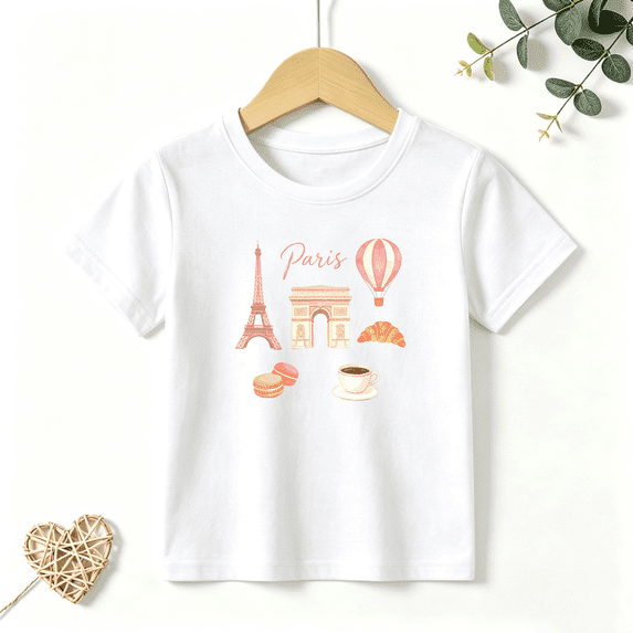 Girls Graphic Tees Paris Kids T Shirt Cute Travel France 100% Cotton Short Sleeve Soft Tops 4-13Y