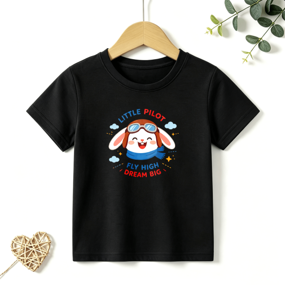 Girls Graphic Tees Pilot Bunny Aviator Kids T Shirt Cute Dream 100% Cotton Short Sleeve Soft Tops 4-13Y