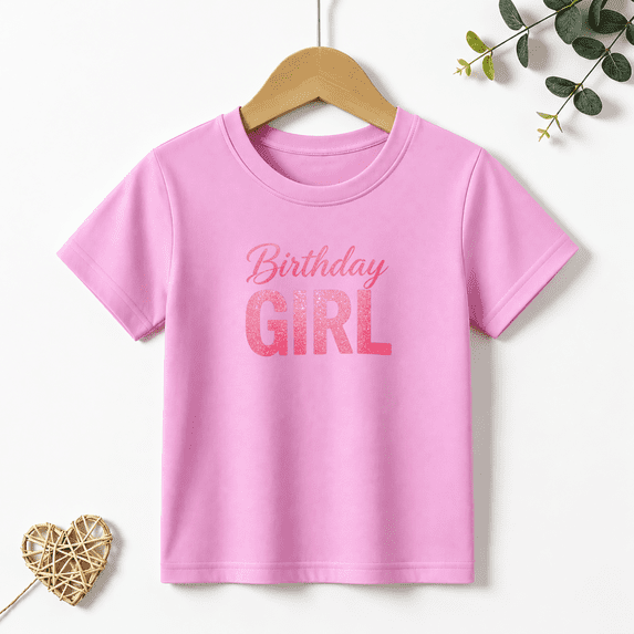 Girls Graphic Tees Pink Birthday Girl Kids T Shirt Party Sweet 100% Cotton Short Sleeve Soft Tops 4-13Y