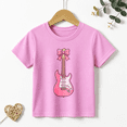 thumbnail image 1 of Girls Graphic Tees Pink Electric Guitar Bow Kids T Shirt Cute Rock 100% Cotton Short Sleeve Soft Tops 4-13Y, 1 of 5