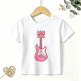 thumbnail image 1 of Girls Graphic Tees Pink Electric Guitar Bow Kids T Shirt Cute Rock 100% Cotton Short Sleeve Soft Tops 4-13Y, 1 of 5