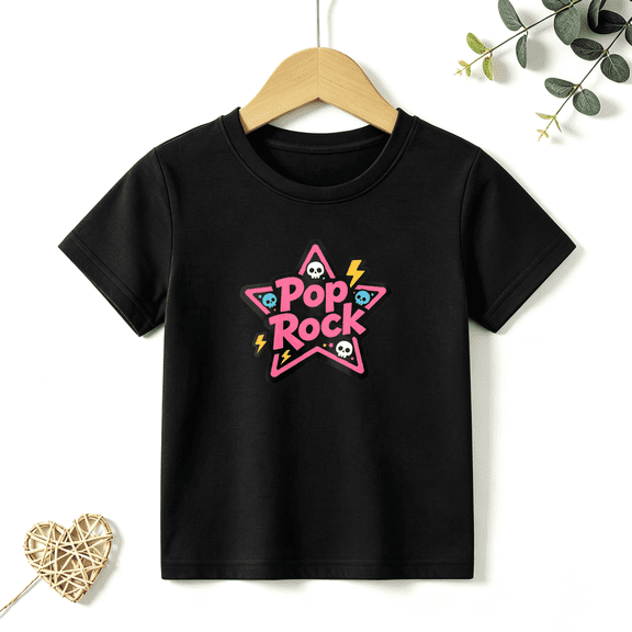 Girls Graphic Tees Pop Rock Star Skulls Kids T Shirt Edgy Punk Music 100% Cotton Short Sleeve Soft Tops 4-13Y