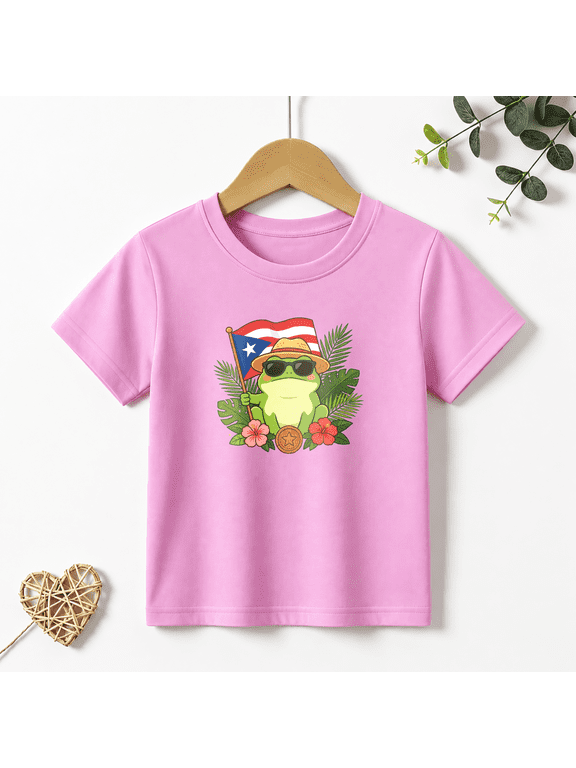Girls Graphic Tees Puerto Rico Coqui Frog Kids T Shirt Summer 100% Cotton Short Sleeve Soft Tops 4-13Y