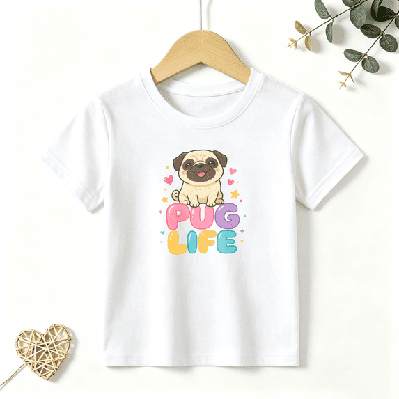Girls Graphic Tees Pug Life Dog Kids T Shirt Cute Kawaii Pet 100% Cotton Short Sleeve Soft Tops 4-13Y