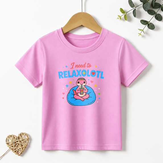 Girls Graphic Tees Relaxolotl Axolotl Kids T Shirt Funny Cute 100% Cotton Short Sleeve Soft Tops 4-13Y