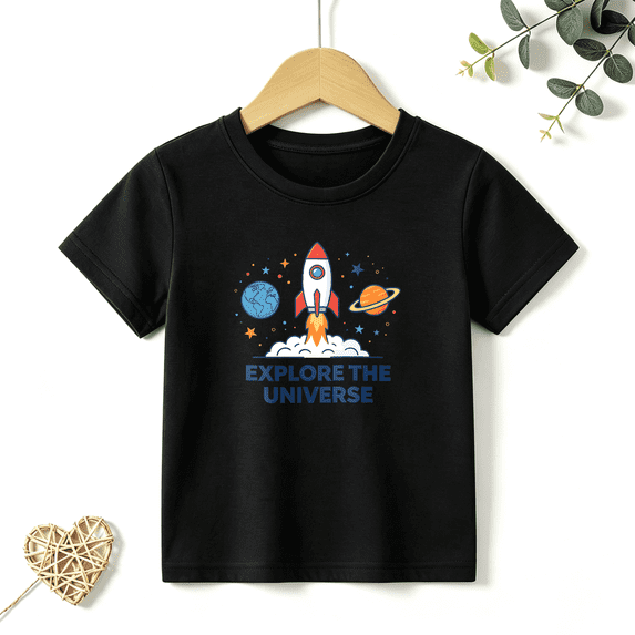 Girls Graphic Tees Rocket Space Universe Kids T Shirt Explore 100% Cotton Short Sleeve Soft Tops 4-13Y