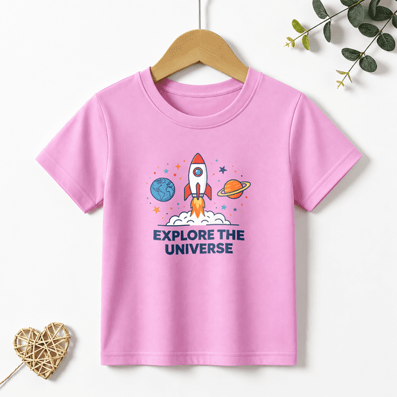 Girls Graphic Tees Rocket Space Universe Kids T Shirt Explore 100% Cotton Short Sleeve Soft Tops 4-13Y