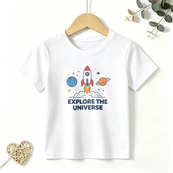 Girls Graphic Tees Rocket Space Universe Kids T Shirt Explore 100% Cotton Short Sleeve Soft Tops 4-13Y