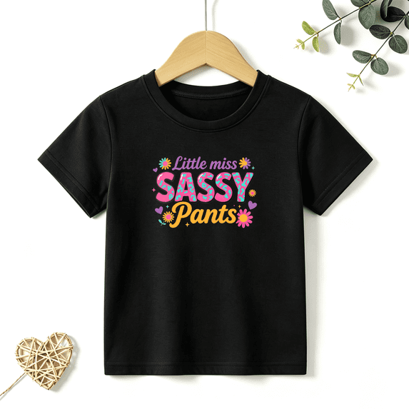 Girls Graphic Tees Sassy Pants Kids T Shirt Cute Floral 100% Cotton Short Sleeve Soft Tops 4-13Y