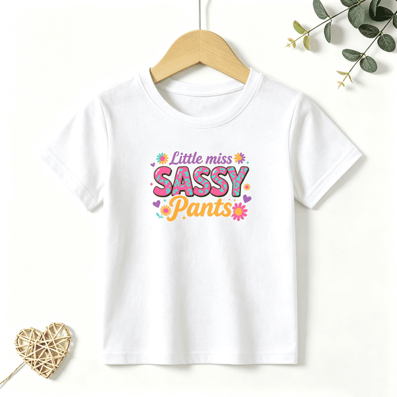 Girls Graphic Tees Sassy Pants Kids T Shirt Cute Floral 100% Cotton Short Sleeve Soft Tops 4-13Y