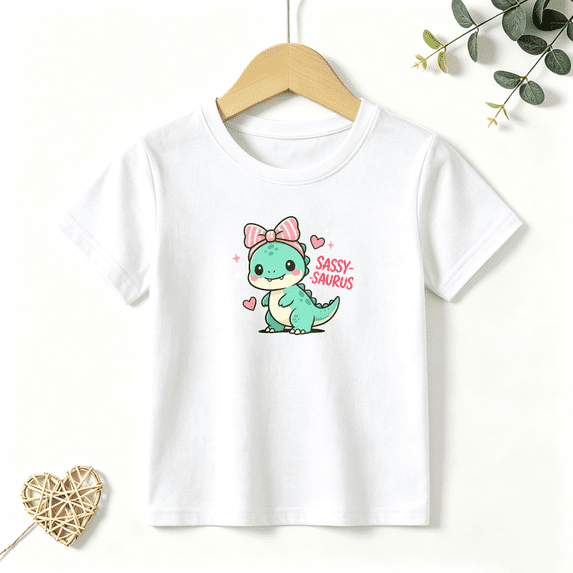 Girls Graphic Tees Sassysaurus Dinosaur Kids T Shirt Cute Animal 100% Cotton Short Sleeve Soft Tops 4-13Y