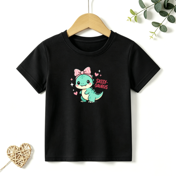 Girls Graphic Tees Sassysaurus Dinosaur Kids T Shirt Cute Animal 100% Cotton Short Sleeve Soft Tops 4-13Y