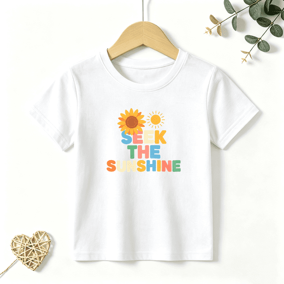 Girls Graphic Tees Seek The Sunshine Kids T Shirt Sunflower 100% Cotton Short Sleeve Soft Tops 4-13Y
