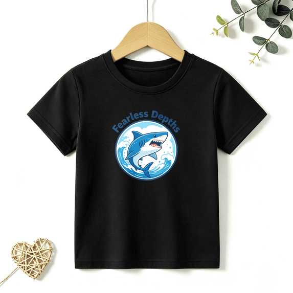 Girls Graphic Tees Shark Fearless Depths Kids T Shirt Ocean 100% Cotton Short Sleeve Soft Tops 4-13Y