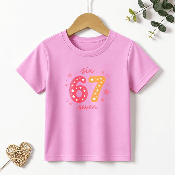 Girls Graphic Tees Six 67 Seven Kids T Shirt Viral Meme 100% Cotton Short Sleeve Soft Tops 4-13Y