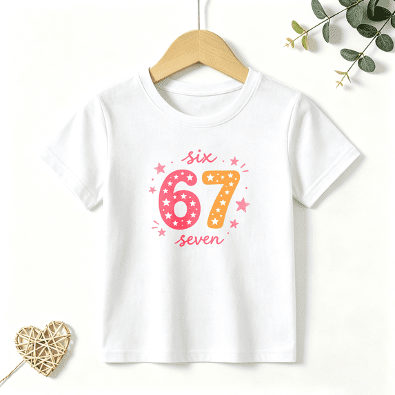Girls Graphic Tees Six 67 Seven Kids T Shirt Viral Meme 100% Cotton Short Sleeve Soft Tops 4-13Y