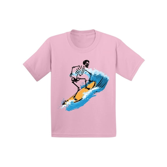 Girls Graphic Tees - Skeleton Surfer T-Shirt for Toddlers
