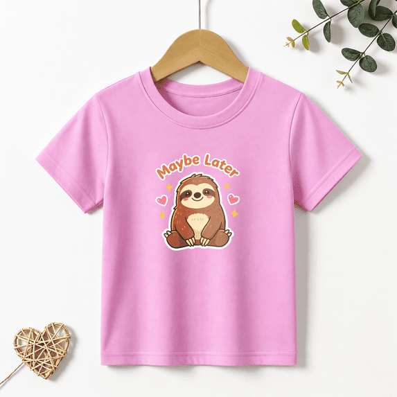 Girls Graphic Tees Sloth Maybe Later Kids T Shirt Cute Lazy Animal 100% Cotton Short Sleeve Soft Tops 4-13Y