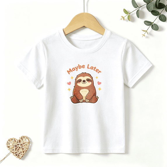 Girls Graphic Tees Sloth Maybe Later Kids T Shirt Cute Lazy Animal 100% Cotton Short Sleeve Soft Tops 4-13Y