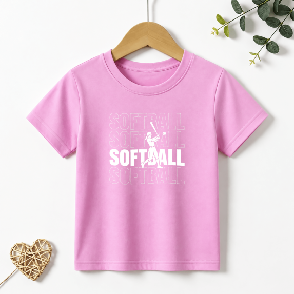 Girls Graphic Tees Softball Player Repeat Text Print Kids T Shirt Sports Casual Tee 100% Cotton Short Sleeve Soft Tops 4-13Y
