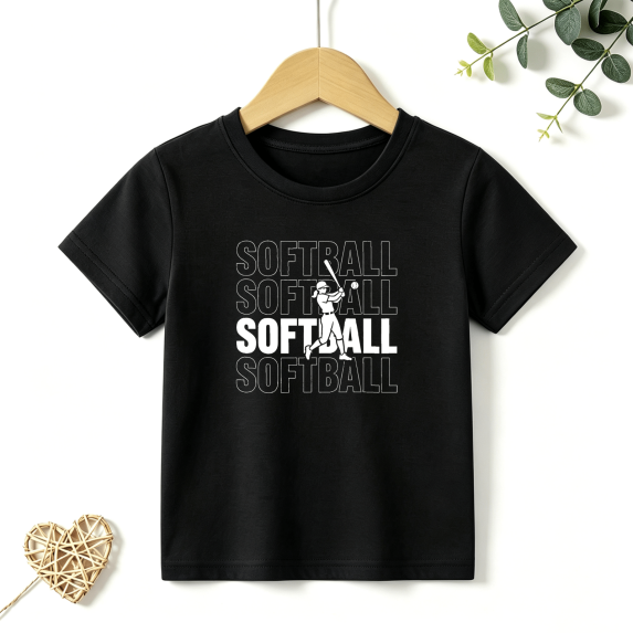 Girls Graphic Tees Softball Player Repeat Text Print Kids T Shirt Sports Casual Tee 100% Cotton Short Sleeve Soft Tops 4-13Y