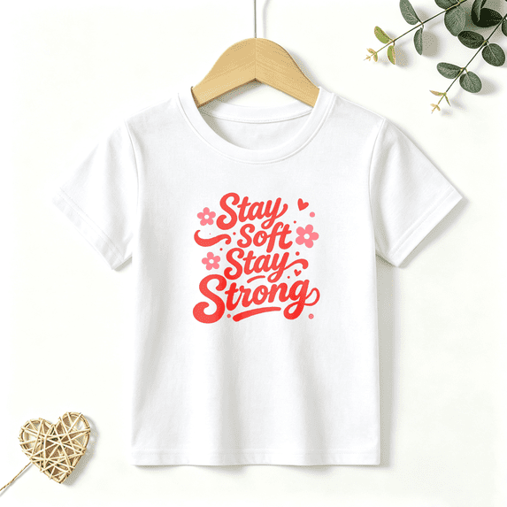 Girls Graphic Tees Stay Soft Stay Strong Kids T Shirt Floral Retro 100% Cotton Short Sleeve Soft Tops 4-13Y