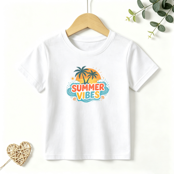 Girls Graphic Tees Summer Vibes Palm Tree Kids T Shirt Beach Casual Tee 100% Cotton Short Sleeve Soft Tops 4-13Y