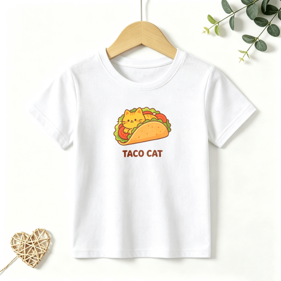 Girls Graphic Tees Taco Cat Funny Food Kids T Shirt Sweet Cute 100% Cotton Short Sleeve Soft Tops 4-13Y