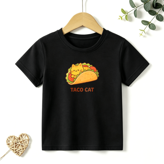 Girls Graphic Tees Taco Cat Funny Food Kids T Shirt Sweet Cute 100% Cotton Short Sleeve Soft Tops 4-13Y