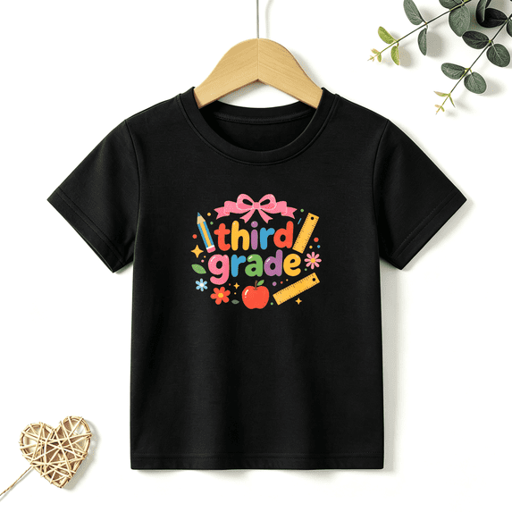 Girls Graphic Tees Third Grade Kids T Shirt Cute School 100% Cotton Short Sleeve Soft Tops 4-13Y