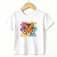 thumbnail image 1 of Girls Graphic Tees Tiger Face Kids T Shirt Cute Animal 100% Cotton Short Sleeve Soft Tops 4-13Y White, 1 of 2
