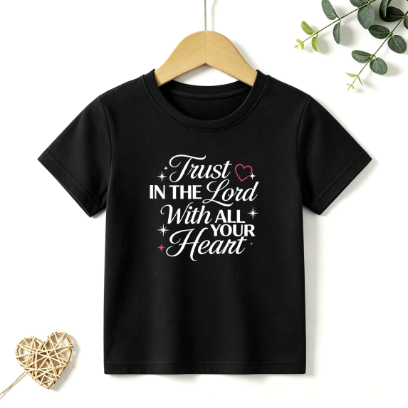 Girls Graphic Tees Trust In The Lord Kids T Shirt Christian Faith 100% Cotton Short Sleeve Soft Tops 4-13Y
