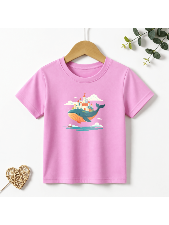 Girls Graphic Tees Whale And Sea Castle Cartoon Kids T Shirt Ocean Adventure Print 100% Cotton Short Sleeve Soft Tops 4-13Y