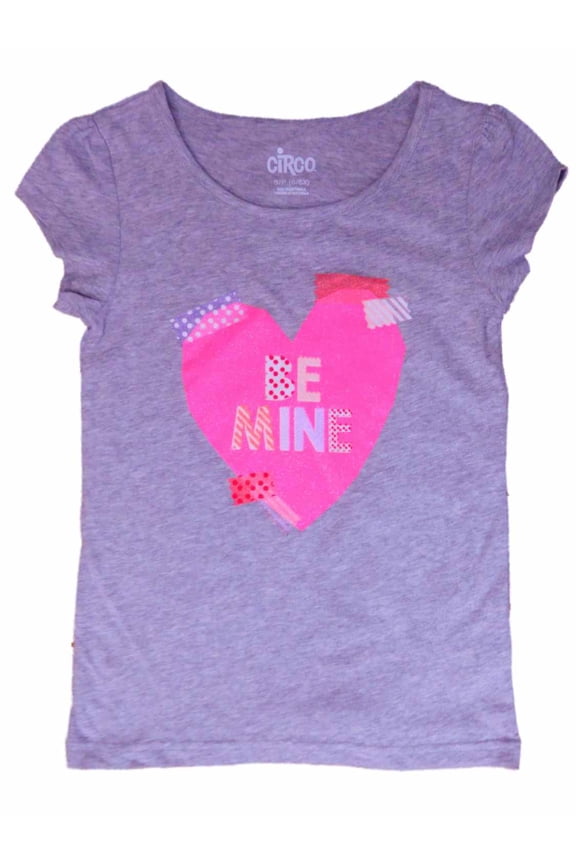 Girls Gray Be Mine Pink Glitter Heart Valentine Tee Shirt T-Shirt XL