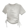 thumbnail image 1 of Girls Gray Crop Top Ruched Side Drawstring T-Shirt for Kids Fitted Adjustable Tee,Size 8 T, 1 of 4