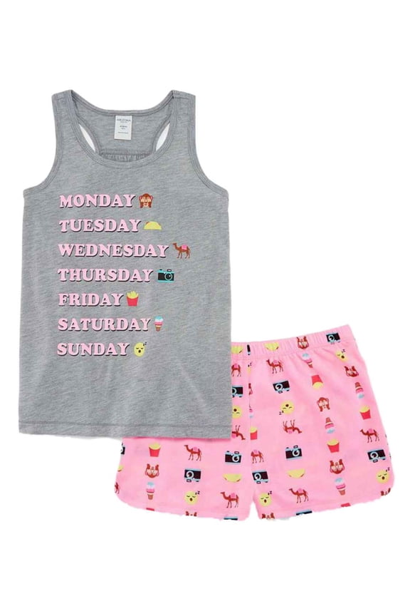 Girls Gray Days Of The Week Emoji Pajamas Shorts & Tank Top Sleep Set XXS