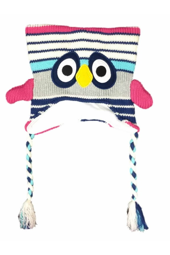 Girls Gray & Ivory Striped Owl Peruvian Style Critter Trapper Bird Hat