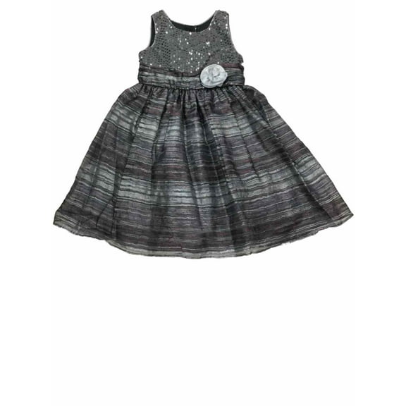 Girls Gray Metallic Heathered & Sequin Holiday Party Flower Girl Dress