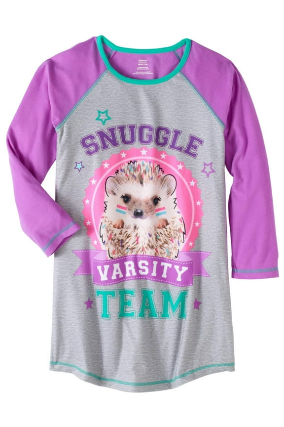 Girls Gray & Purple Hedgehog Nightgown Snuggle Varsity Team Sleep Shirt XS